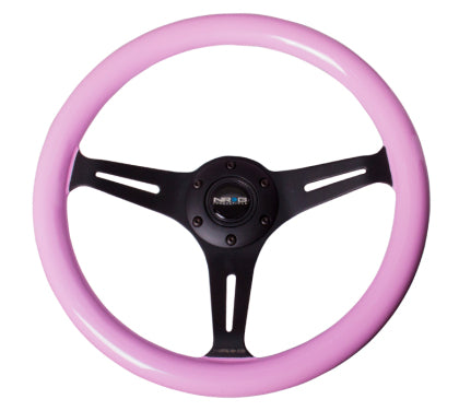 NRG Classic Wood Grain Steering Wheel Solid Pink